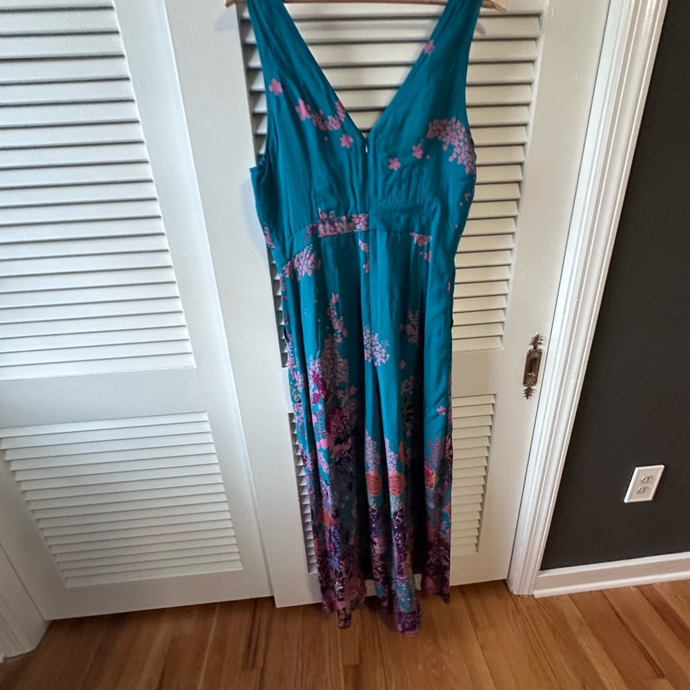 Anthropologie- Maeve Teal Spring Blossom Floral Sleeveless Jumpsuit NWT size 12